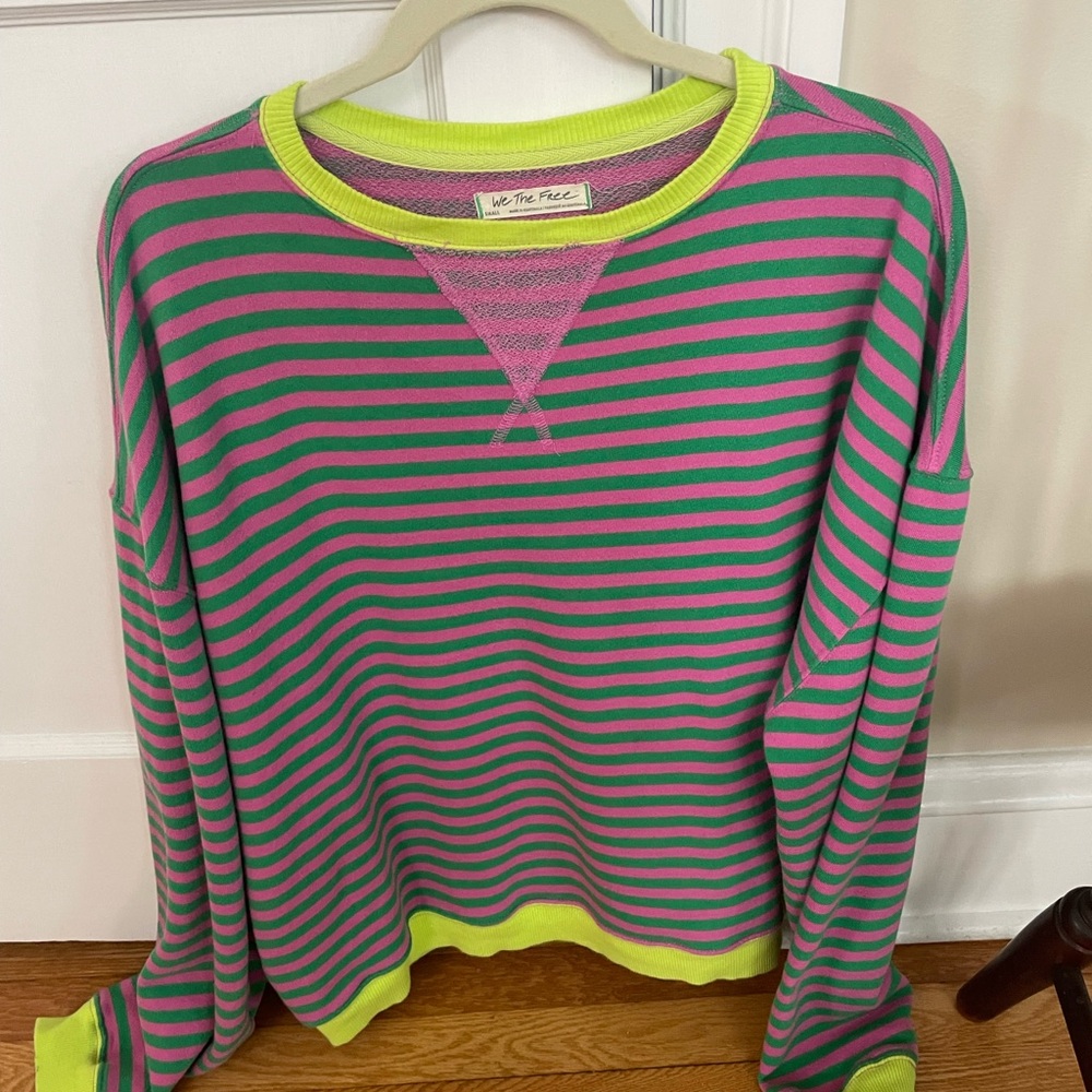 Free People Pink and Green striped sweatshirt NWOT